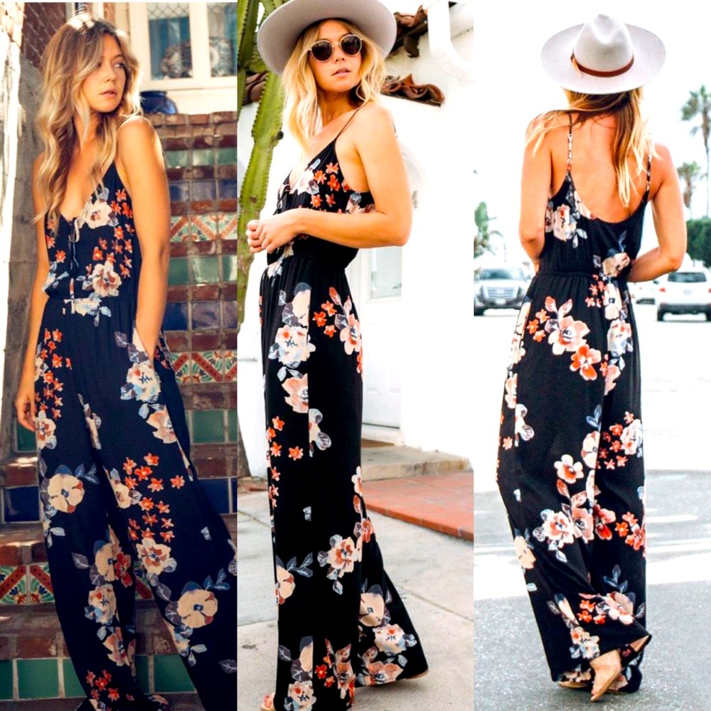 Love Stitch Black Floral Jumpsuit